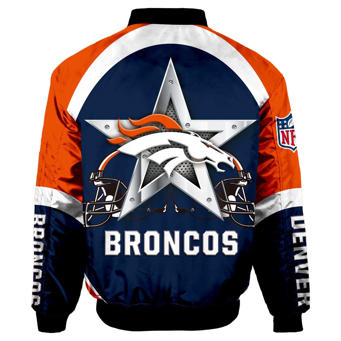 NFL Denver Broncos Bomber Jacket Graphic Football Player Running NH24