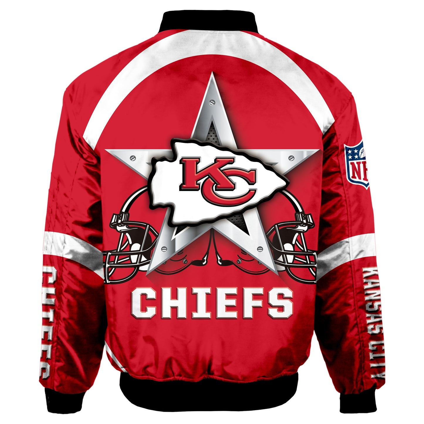 NFL Kansas City Chiefs Bomber Jacket Graphic Football Player Running NH24