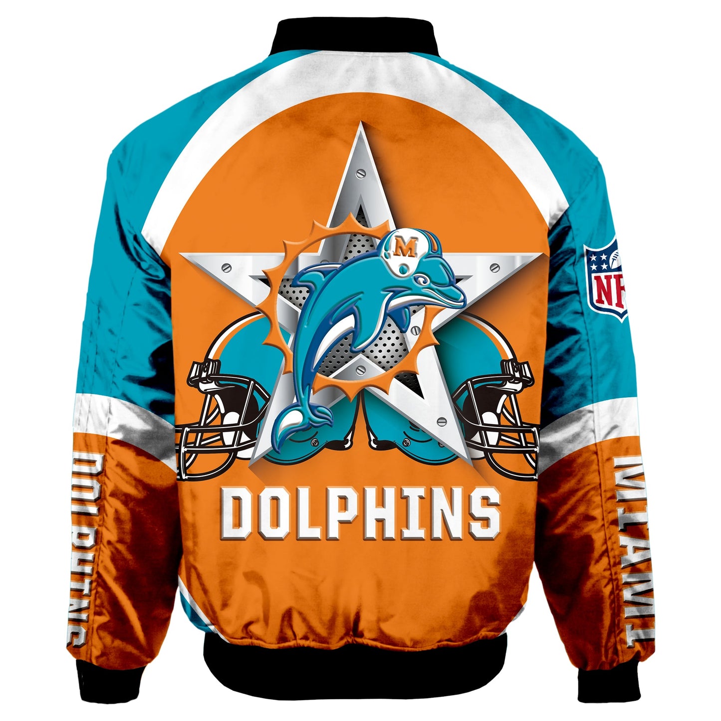NFL Miami Dolphins Bomber Jacket Graphic Football Player Running NH24