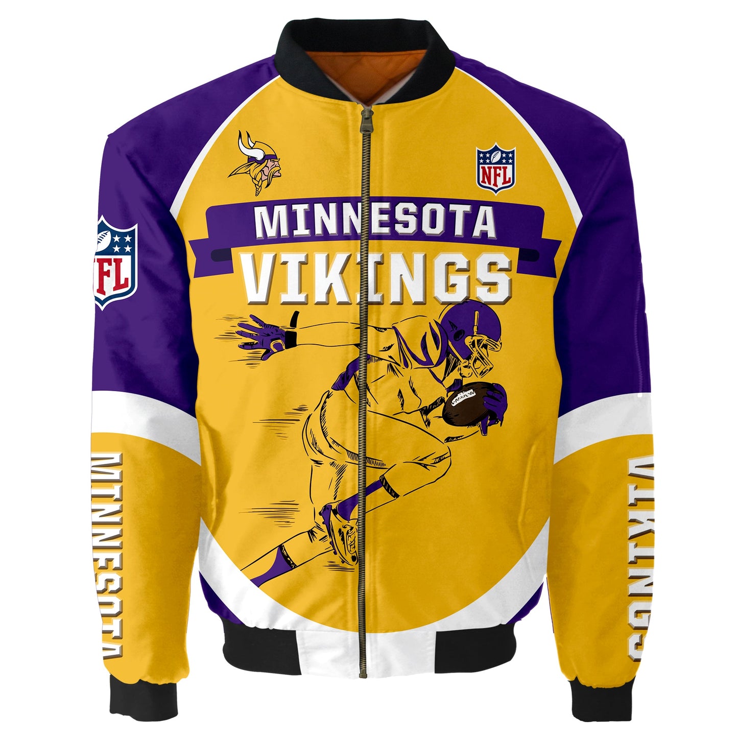NFL Minnesota Vikings Bomber Jacket Graphic Football Player Running NH24