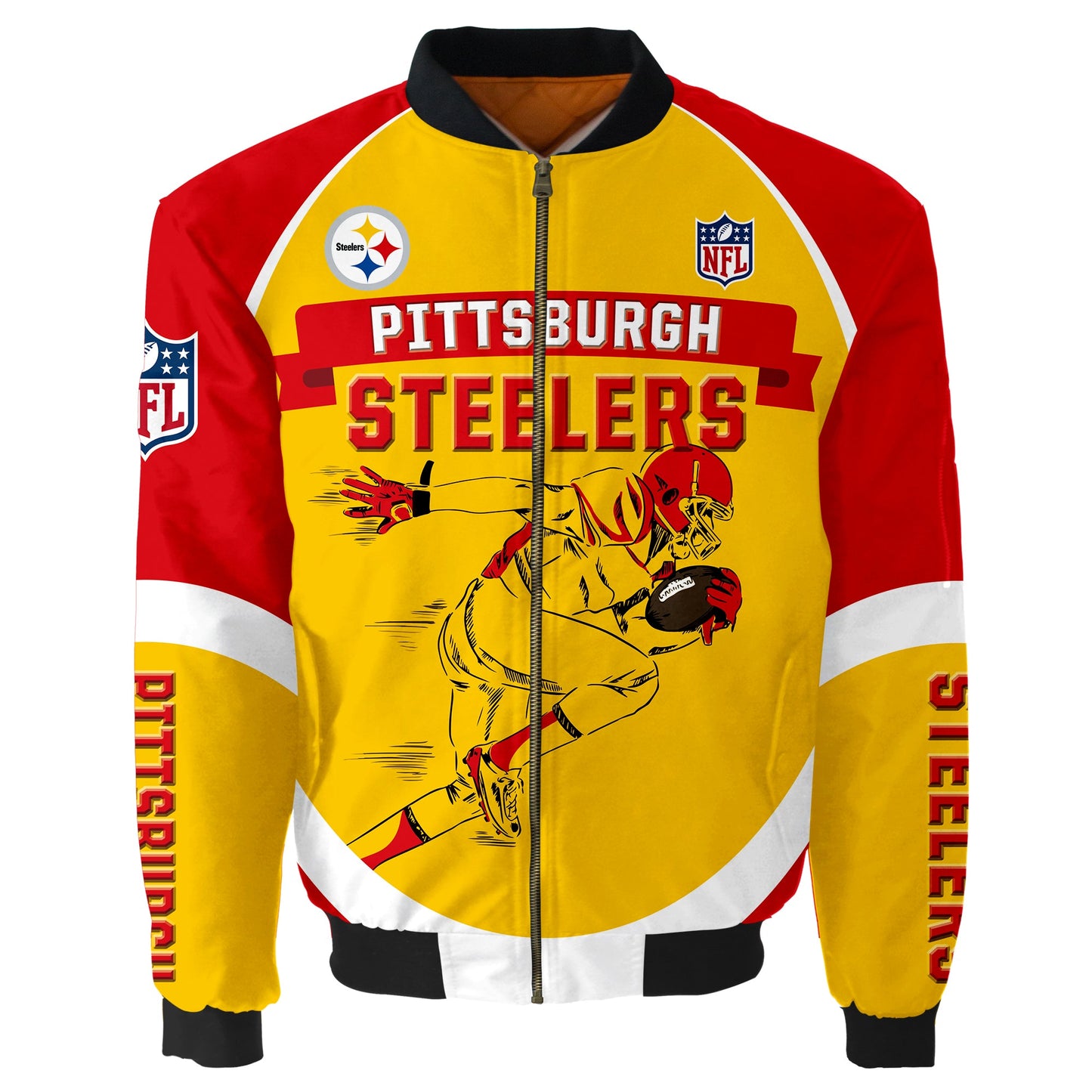 NFL Pittsburgh Steelers Bomber Jacket Graphic Football Player Running NH24