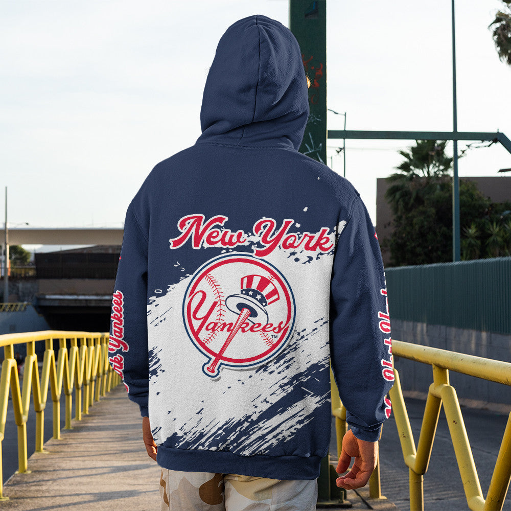 New York Yankees Blue Color MLB Hoodie For Big Fan NH24 