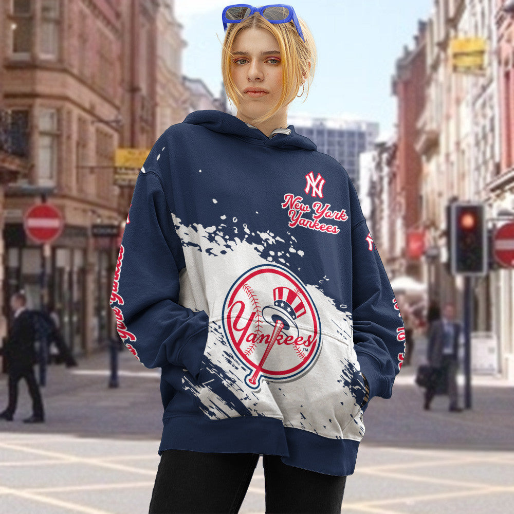 New York Yankees Blue Color MLB Hoodie For Big Fan NH24 