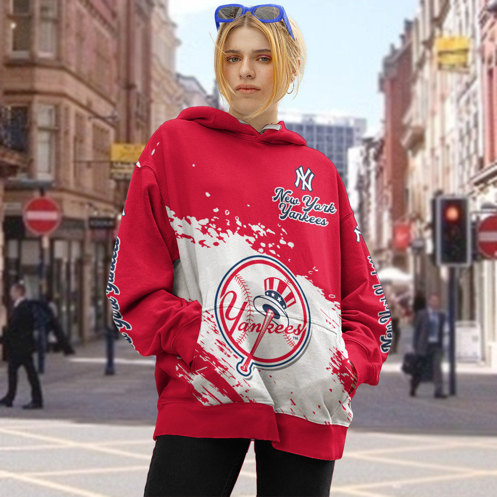 New York Yankees Red Color MLB Hoodie For Big Fan NH24 