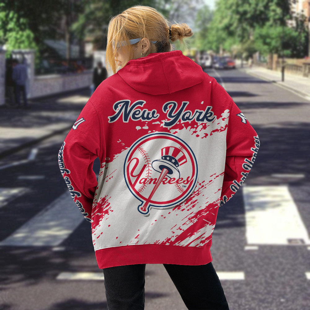 New York Yankees Red Color MLB Hoodie For Big Fan NH24 