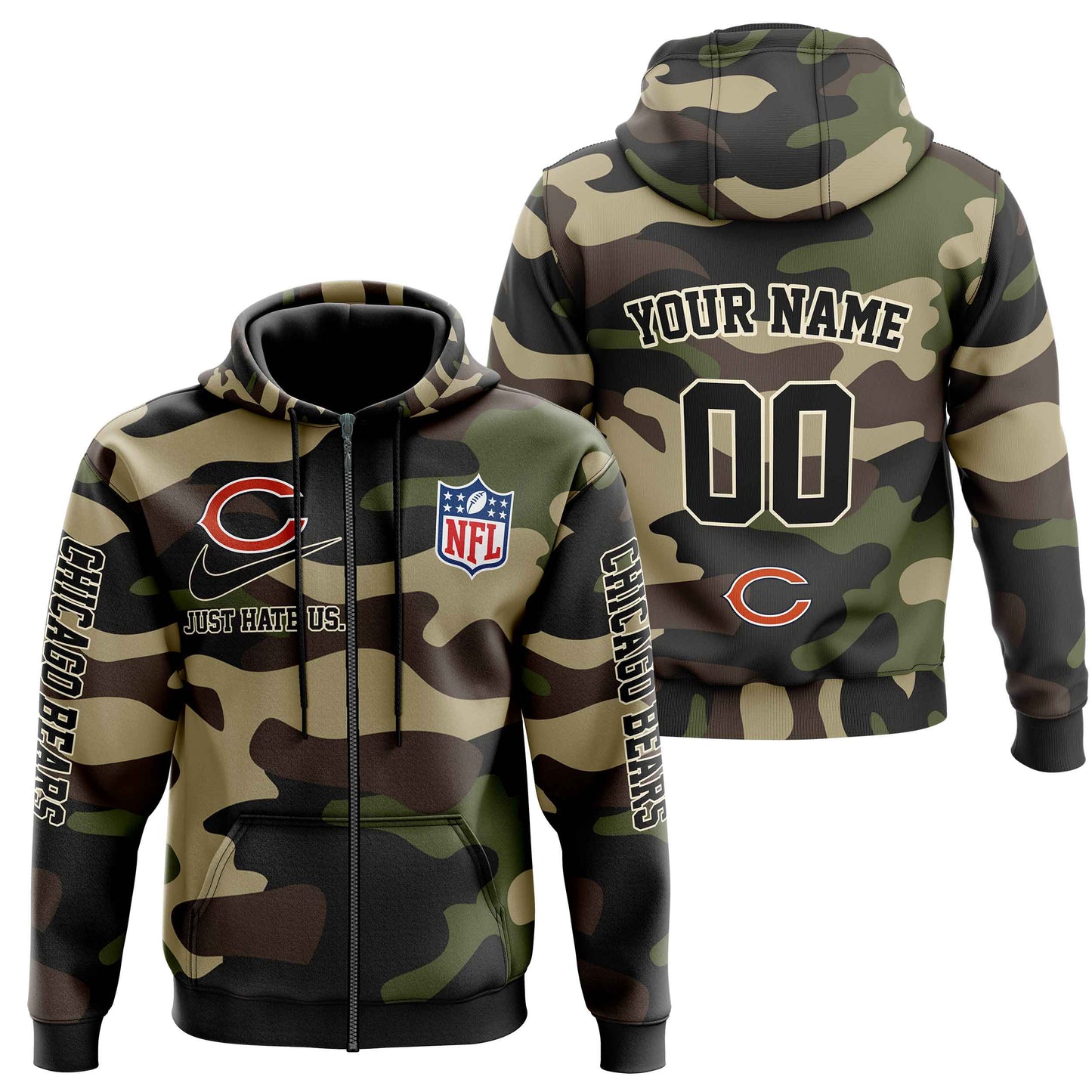 NFL Chicago Bears Personalized Pullover Hoodie Camo Veterans Special Edition NH24