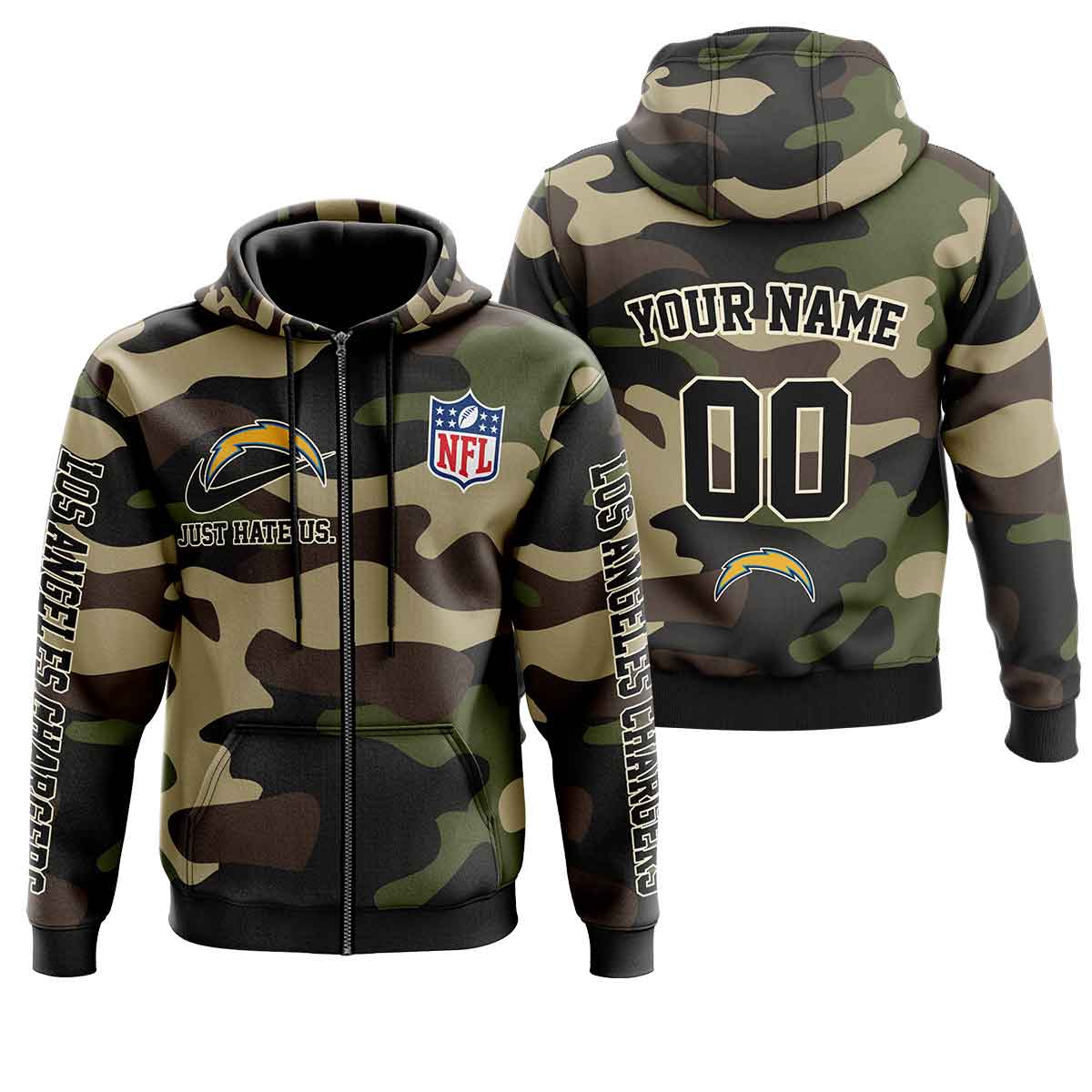 NFL Los Angeles Chargers Personalized Pullover Hoodie Camo Veterans Special Edition NH24