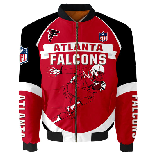 NFL Atlanta Falcons Bomber Jacket Graphic Football Player Running NH24