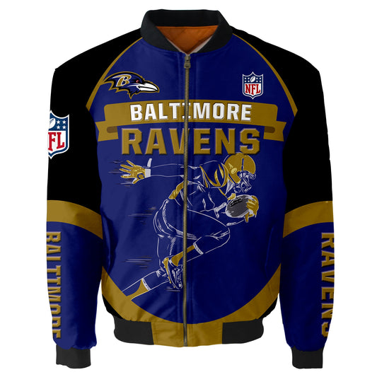 NFL Baltimore Ravens Bomber Jacket Graphic Football Player Running NH24