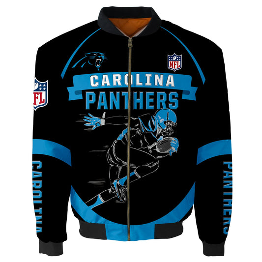 NFL Carolina Panthers Bomber Jacket Graphic Football Player Running NH24