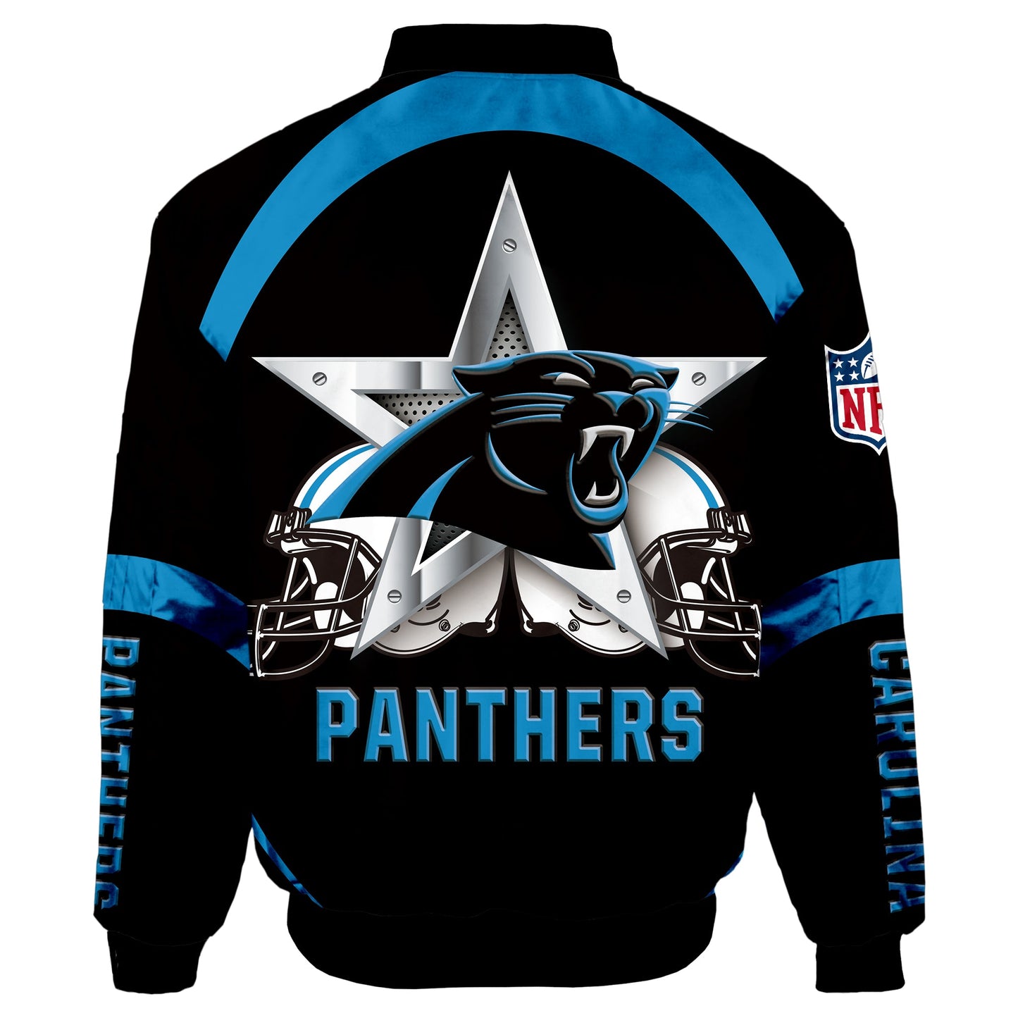 NFL Carolina Panthers Bomber Jacket Graphic Football Player Running NH24