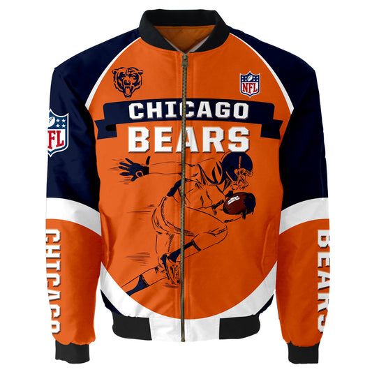 NFL Chicago Bears Bomber Jacket Graphic Football Player Running NH24