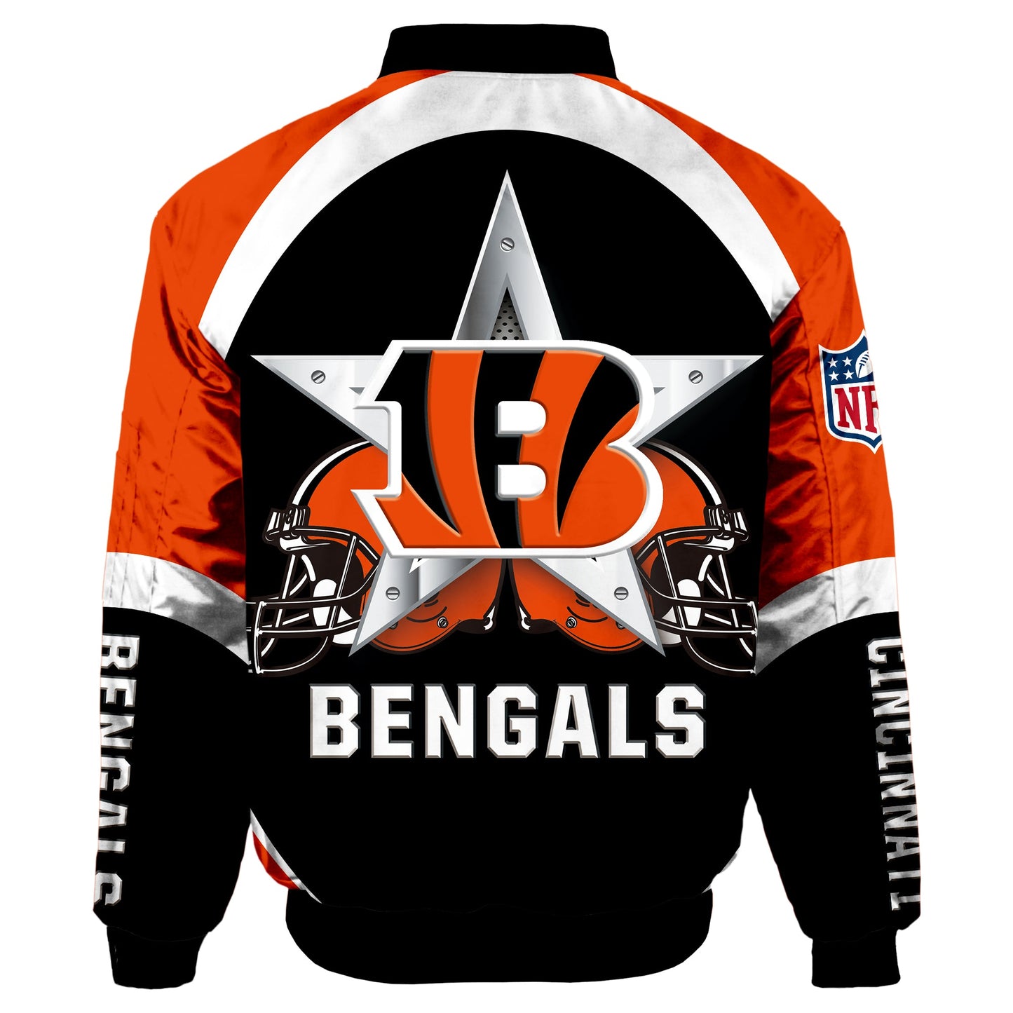 NFL Cincinnati Bengals Bomber Jacket Graphic Football Player Running NH24
