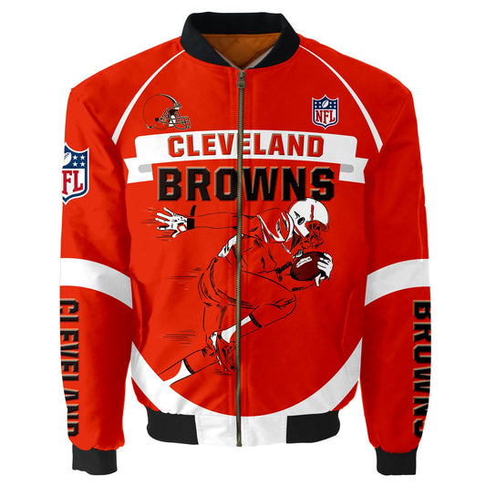 NFL Cleveland Browns Bomber Jacket Graphic Football Player Running NH24