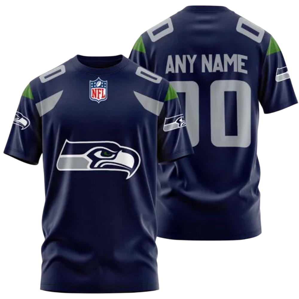 Seattle Seahawks Custom T-Shirt – Add Your Name & Number NH24
