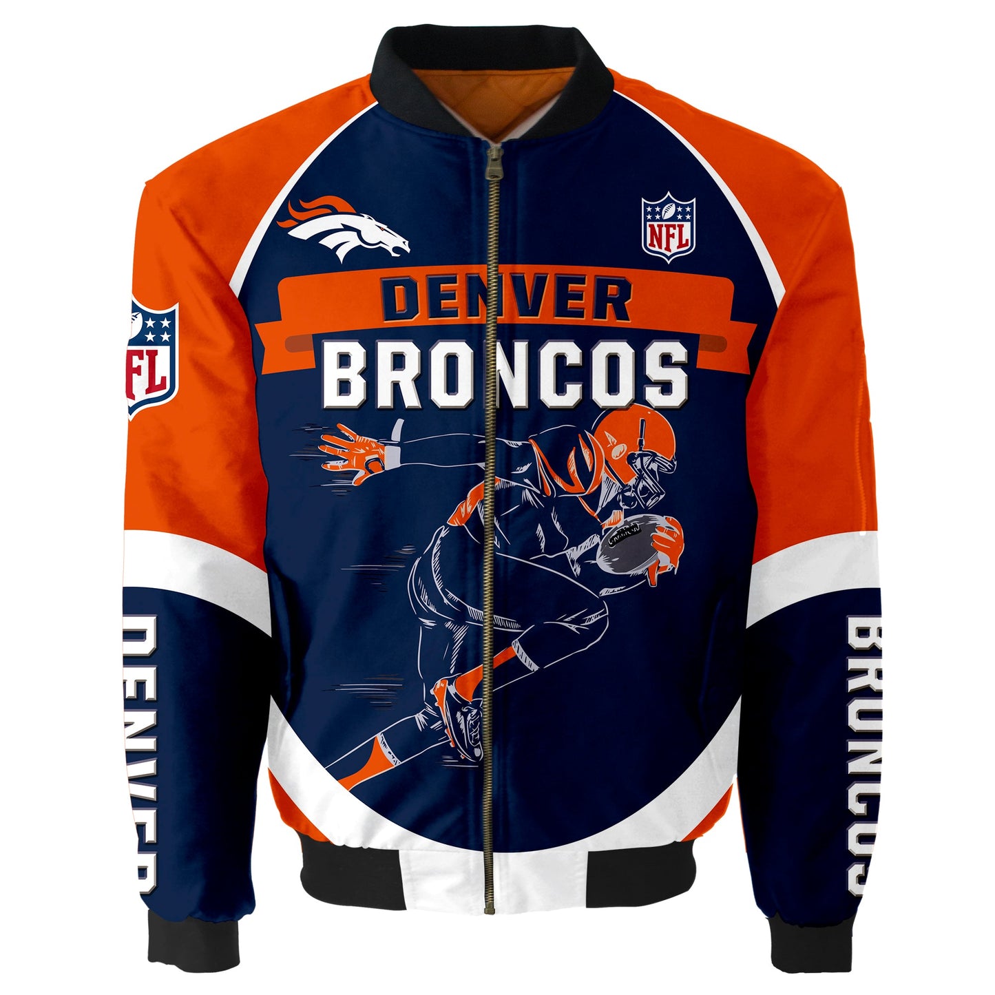 NFL Denver Broncos Bomber Jacket Graphic Football Player Running NH24