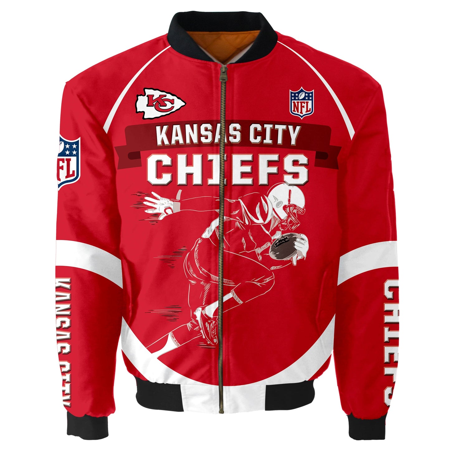 NFL Kansas City Chiefs Bomber Jacket Graphic Football Player Running NH24
