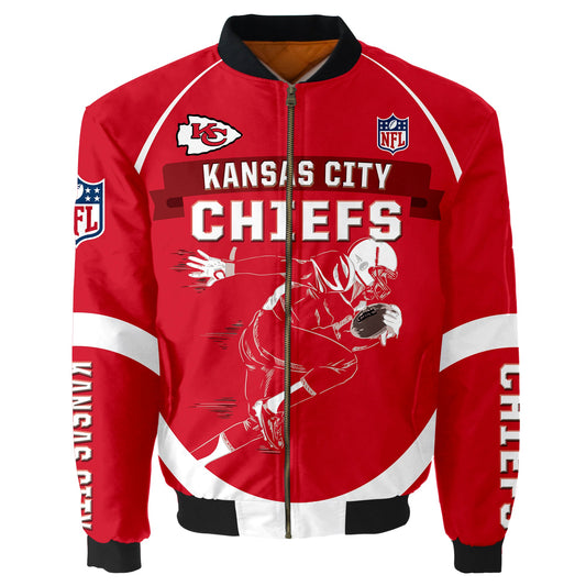 NFL Kansas City Chiefs Bomber Jacket Graphic Football Player Running NH24