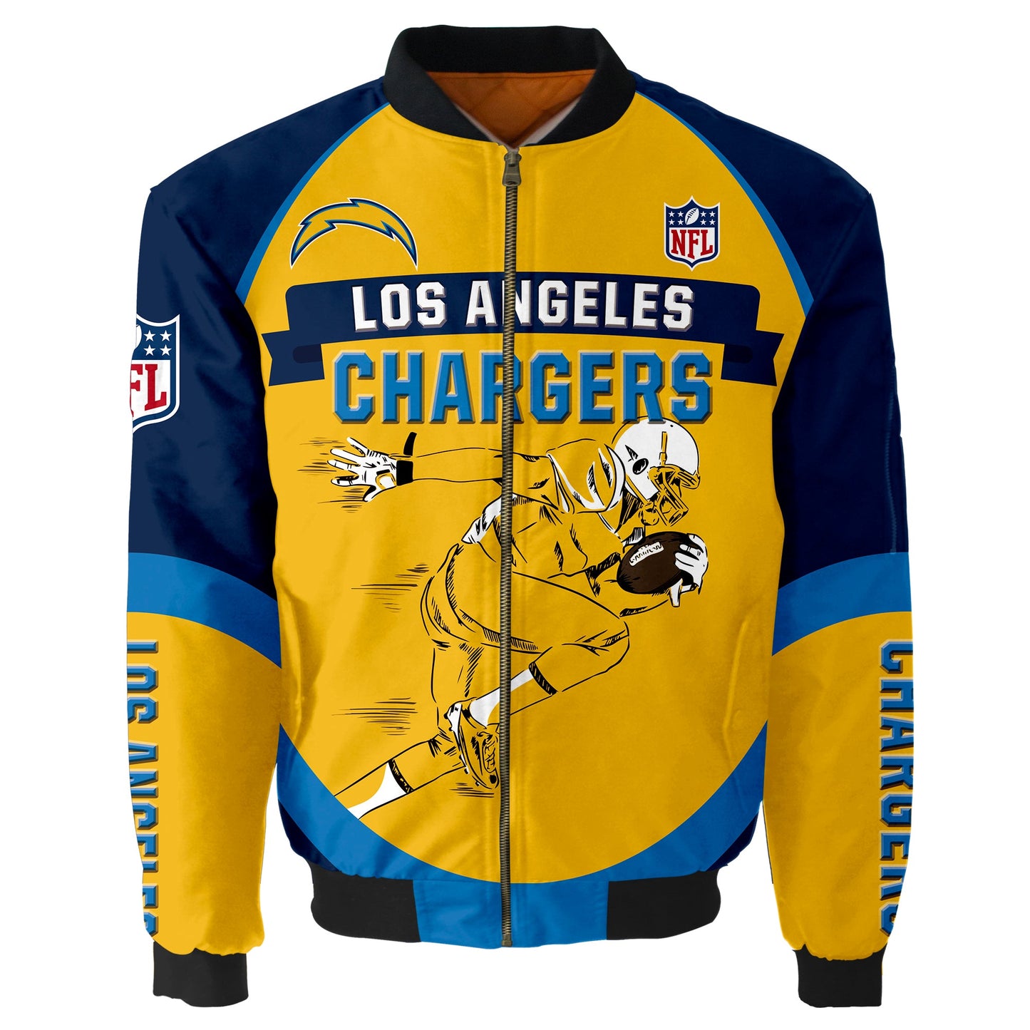 NFL Los Angeles Chargers Bomber Jacket Graphic Football Player Running NH24