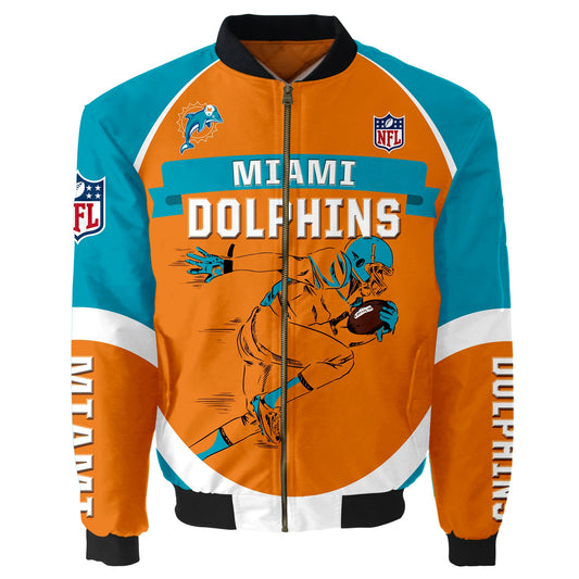 NFL Miami Dolphins Bomber Jacket Graphic Football Player Running NH24