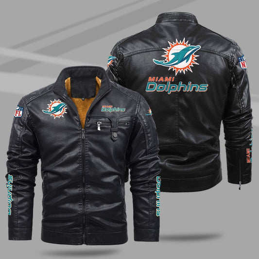 Miami Dolphins NFL Teams Fleece Leather Jacket For All Season NH24