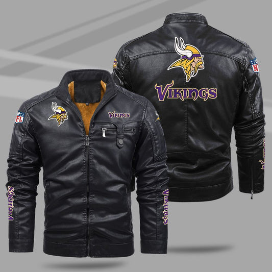 Minnesota Vikings NFL Teams Fleece Leather Jacket For All Season NH24