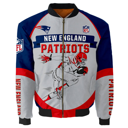 NFL New England Patriots Bomber Jacket Graphic Football Player Running NH24