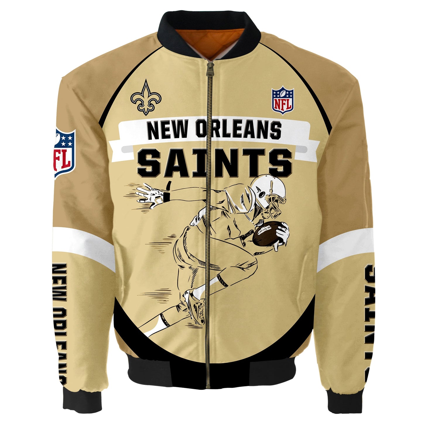 NFL New Orleans Saints Bomber Jacket Graphic Football Player Running NH24