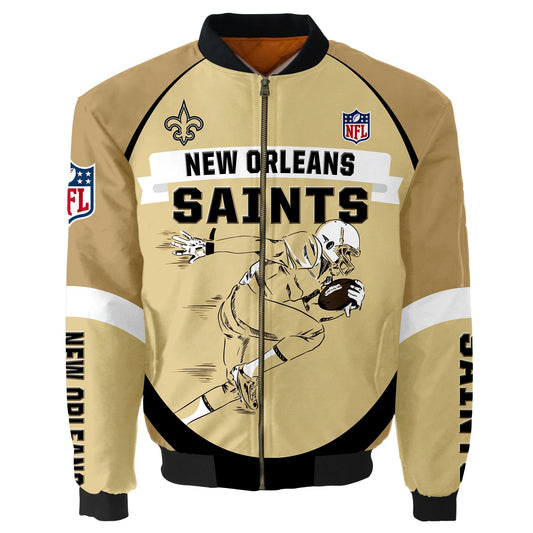 NFL New Orleans Saints Bomber Jacket Graphic Football Player Running NH24