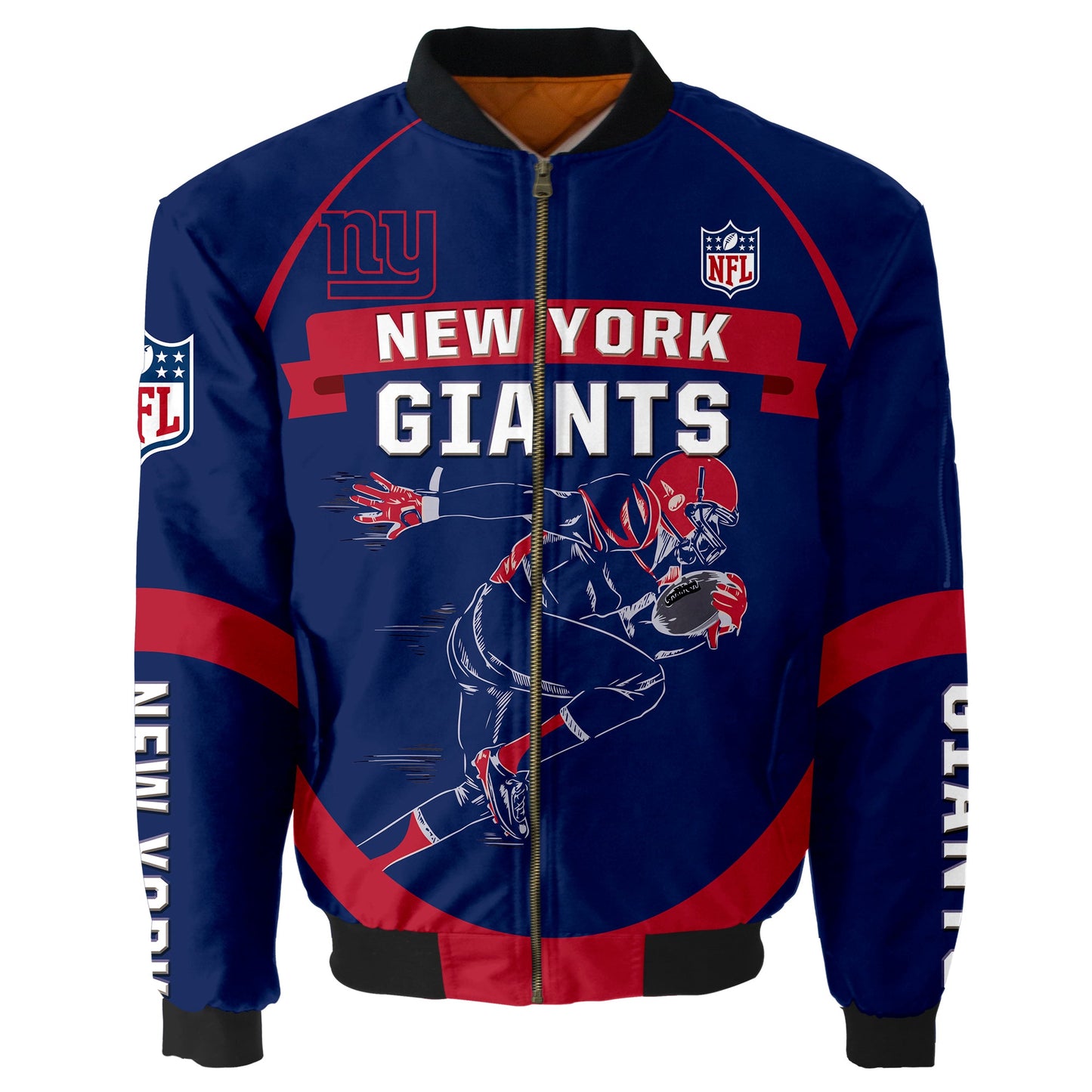 NFL New York Giants Bomber Jacket Graphic Football Player Running NH24