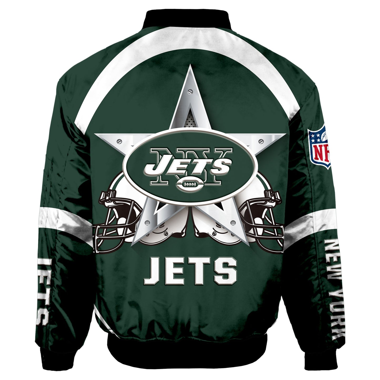 NFL New York Jets Bomber Jacket Graphic Football Player Running NH24