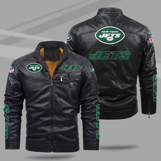 New York Jets NFL Teams Fleece Leather Jacket For All Season NH24
