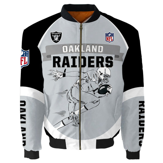 NFL Las Vegas Raiders Bomber Jacket Graphic Football Player Running NH24