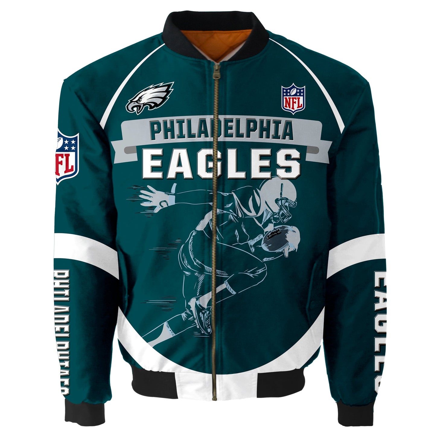 NFL Philadelphia Eagles Bomber Jacket Graphic Football Player Running NH24