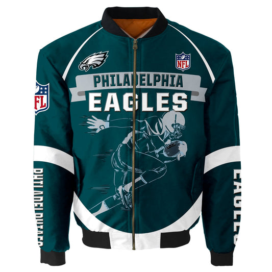 NFL Philadelphia Eagles Bomber Jacket Graphic Football Player Running NH24