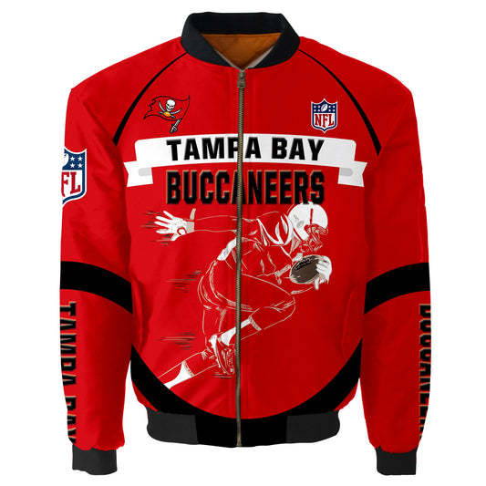 NFL Tampa Bay Buccaneers Bomber Jacket Graphic Football Player Running NH24