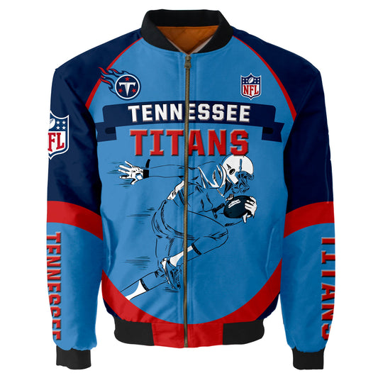 NFL Tennessee Titans Bomber Jacket Graphic Football Player Running NH24