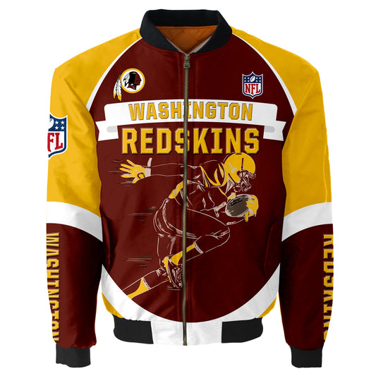 NFL Washington Commanders Bomber Jacket Graphic Football Player Running NH24